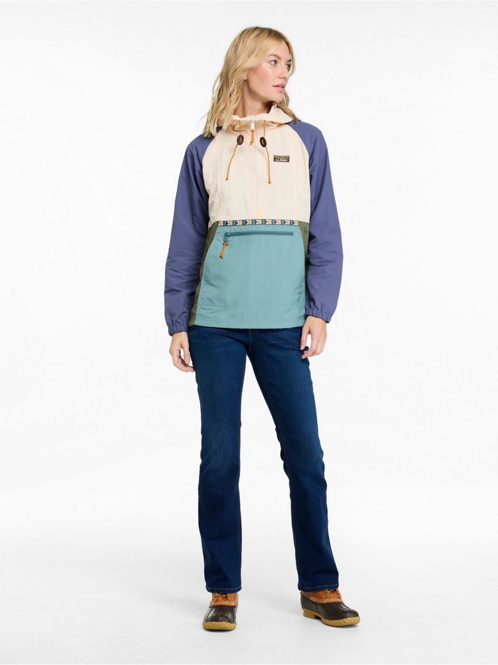 L.L. Bean  Colorblock Windbreaker — Blue, Cream, Olive
